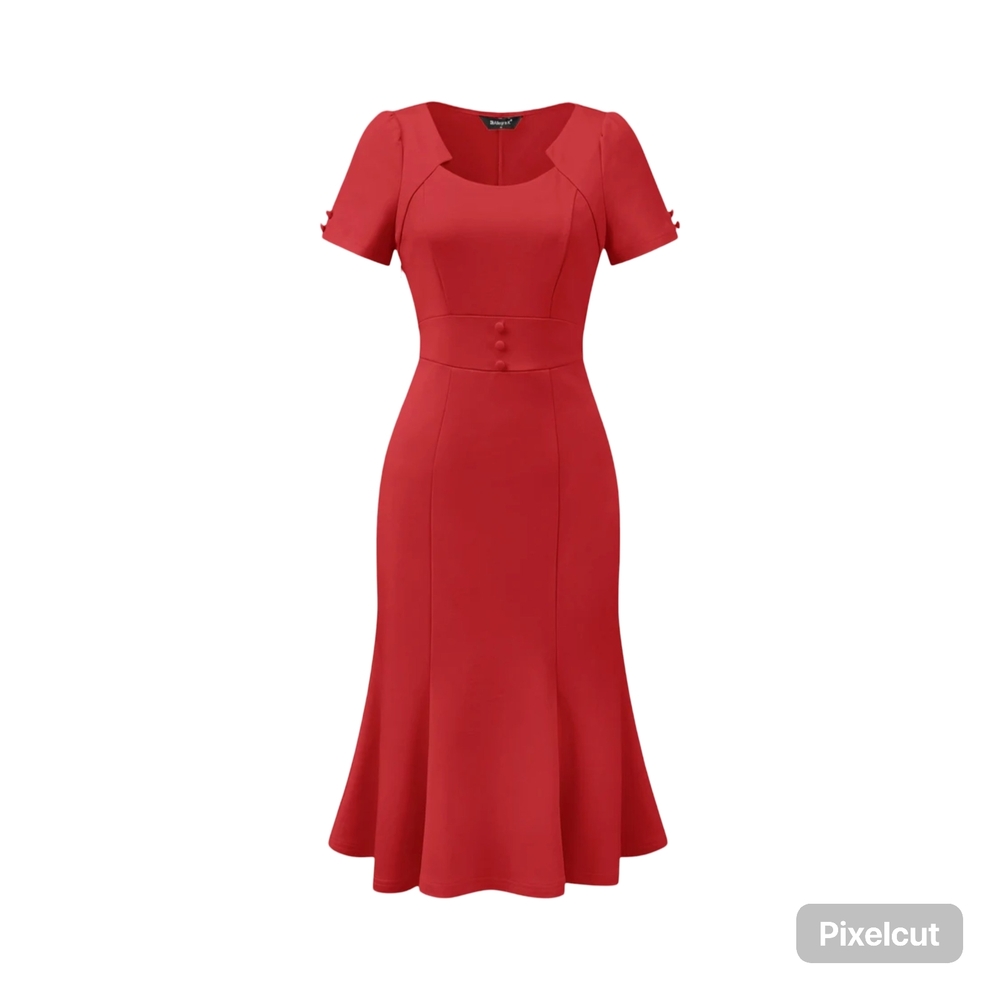NWOT Size Med Allegra K Red Midi Dress with Button Detail